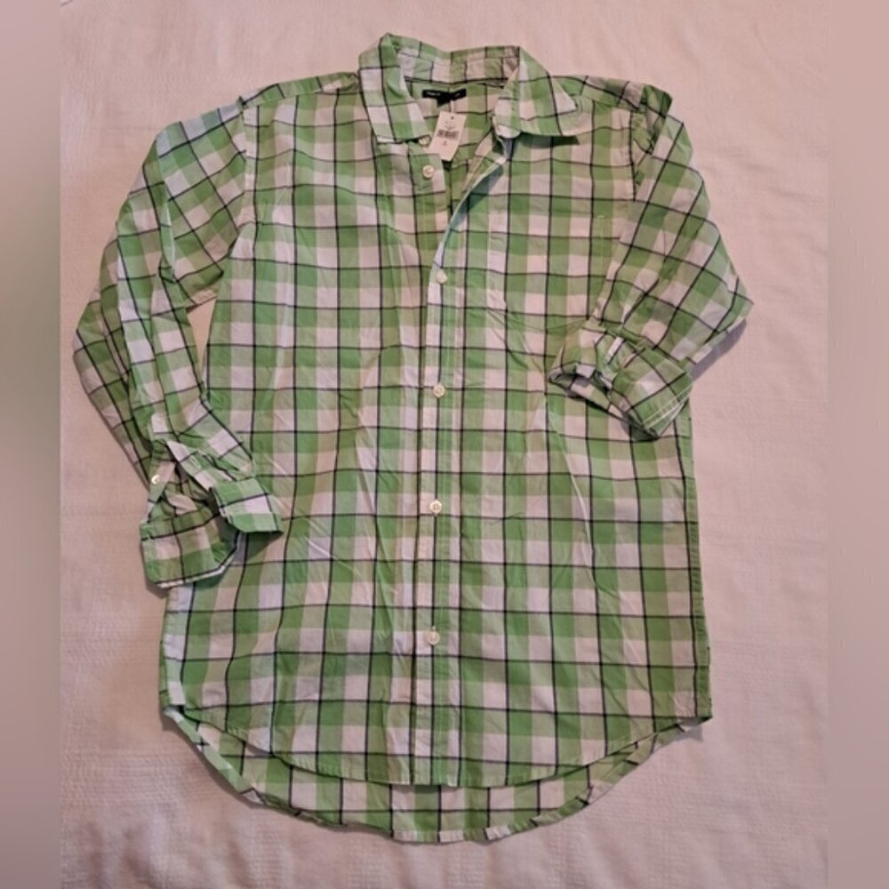 Gap boys size XL or 12 green, white & black plaid shirt, long sleeve, NWT